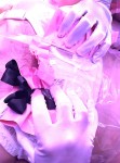 Look at those satin gloves.